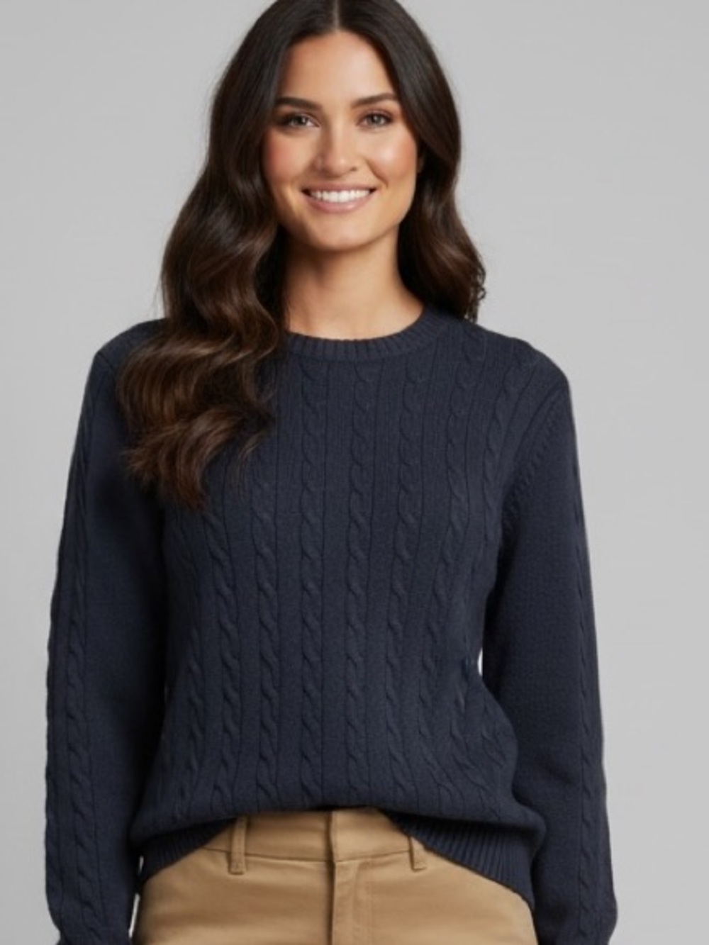 Lands End  Drifter 2013 Crewneck Cable Knit Sweater in Navy Blue 100 % Cotton